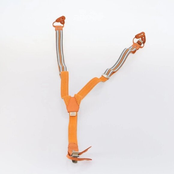 HERMES Suspenders Belt Canvas Leather 2 Set Orange Auth bs29192 main image 11